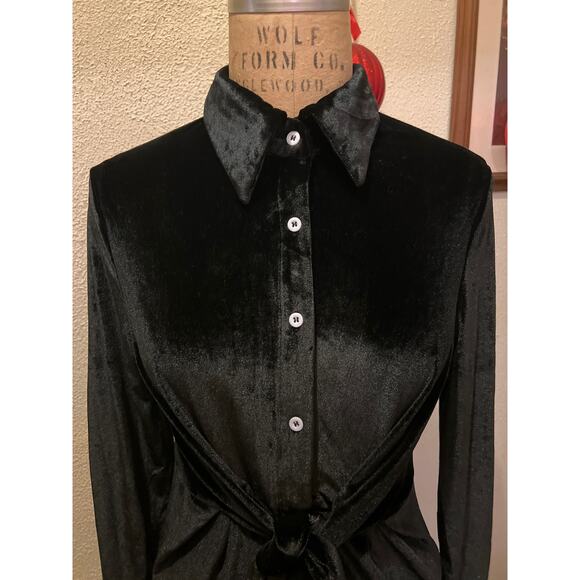 Leadingstar Velvet Button Down Long Sleeve Tie Dress NWT Size M - Picture 3 of 12